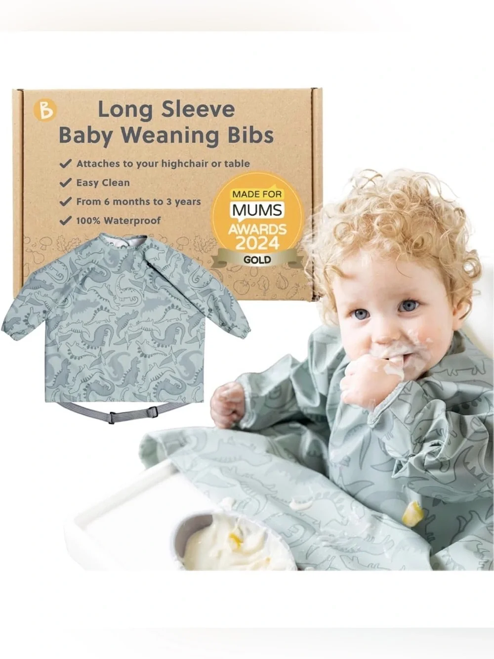 BIBaDO - Long Sleeve Baby Bib (Dino Roar)